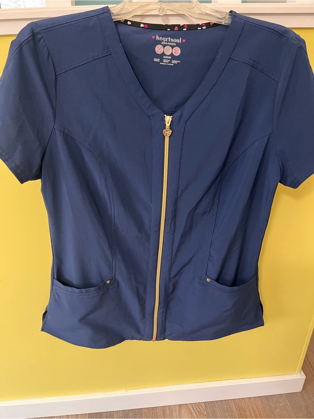 HeartSoul Navy Zip-Front Scrub Top with Gold Zipper